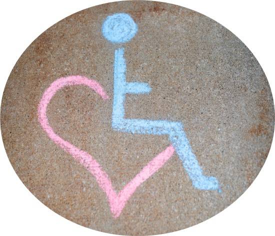 modified accessibility symbol, human sitting on a heart instead of a wheelchair